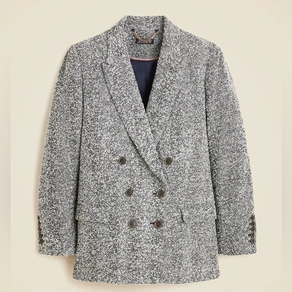 J.Crew Relaxed Double-Breasted Blazer in Italian Flecked Herringbone Size 4